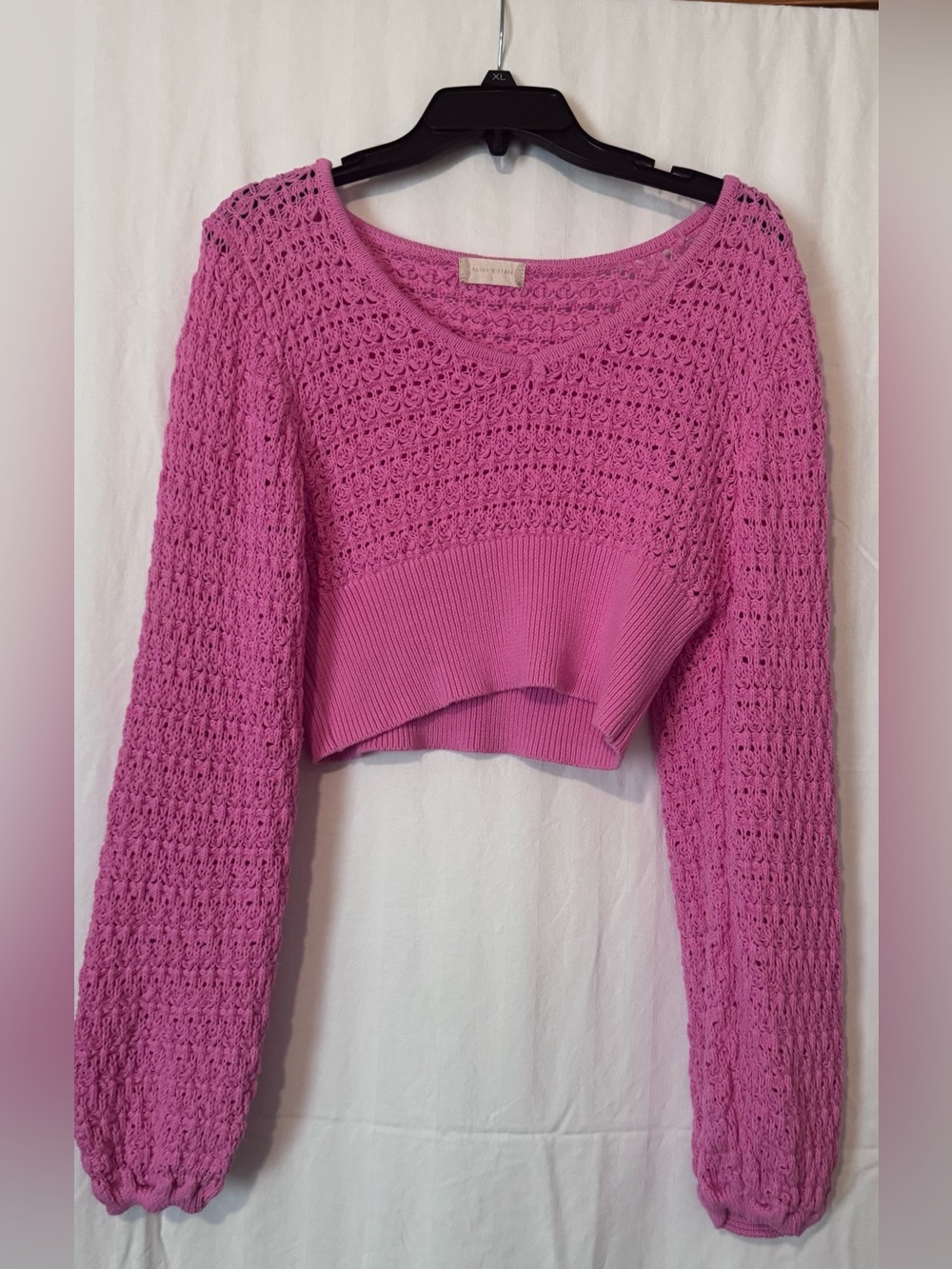 Altar’d State Pink Crochet Cotton Sweater – Textured Knit – Women’s Large